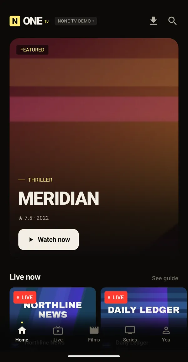 Telefonda None TV ana ekranı