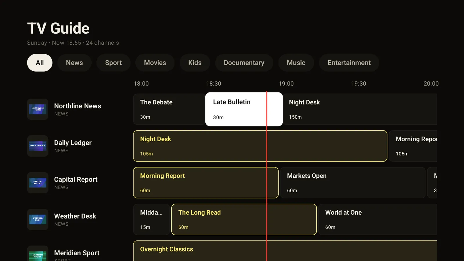 Android TV'de None TV yayın akışı ekranı