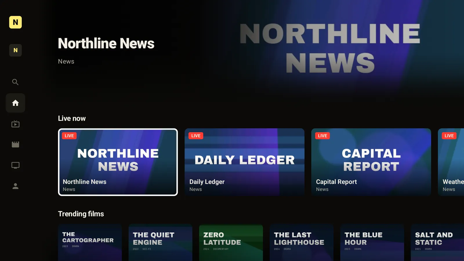 None TV'nin Android TV ana ekranı: canlı kanallar ve filmler